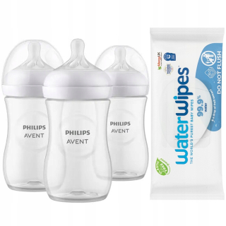 Sada fliaš AVENT Natural Response SCY903/03 + vlhčené obrúsky WaterWipes 1 x 60 ks.